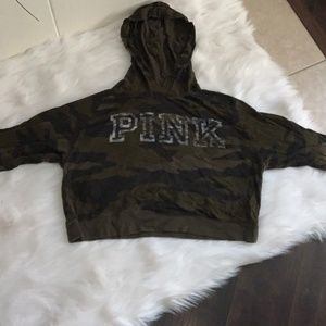 PINK Camo crop hoodie (light weight)